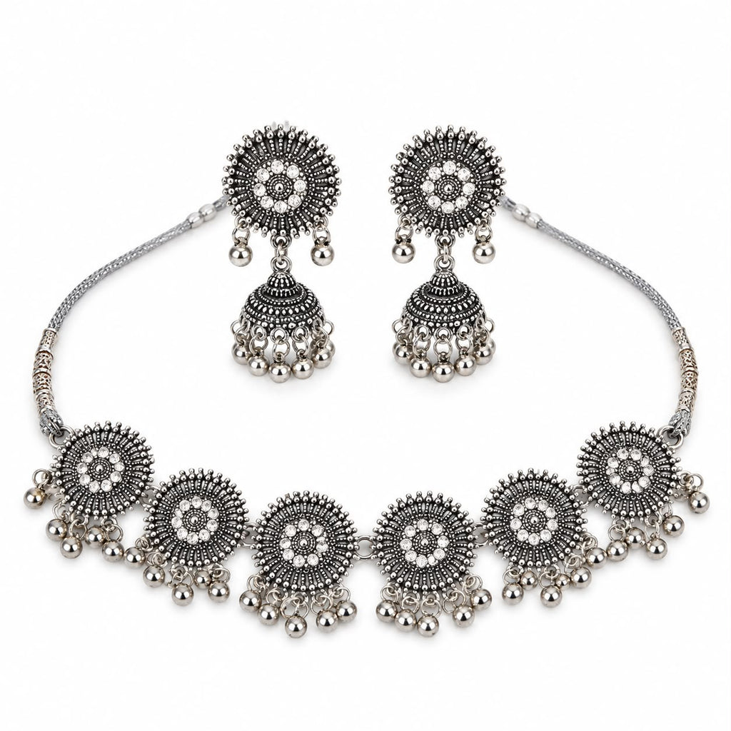 Oxidized Silver Choker & Jhumka Earring Set – Navratri Jewellery