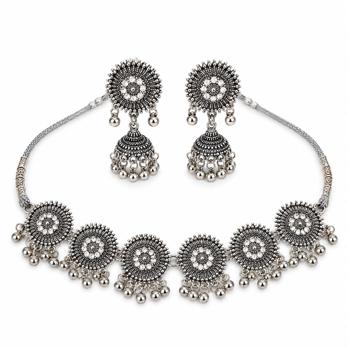 Oxidized Silver Choker & Jhumka Earring Set – Navratri Jewellery