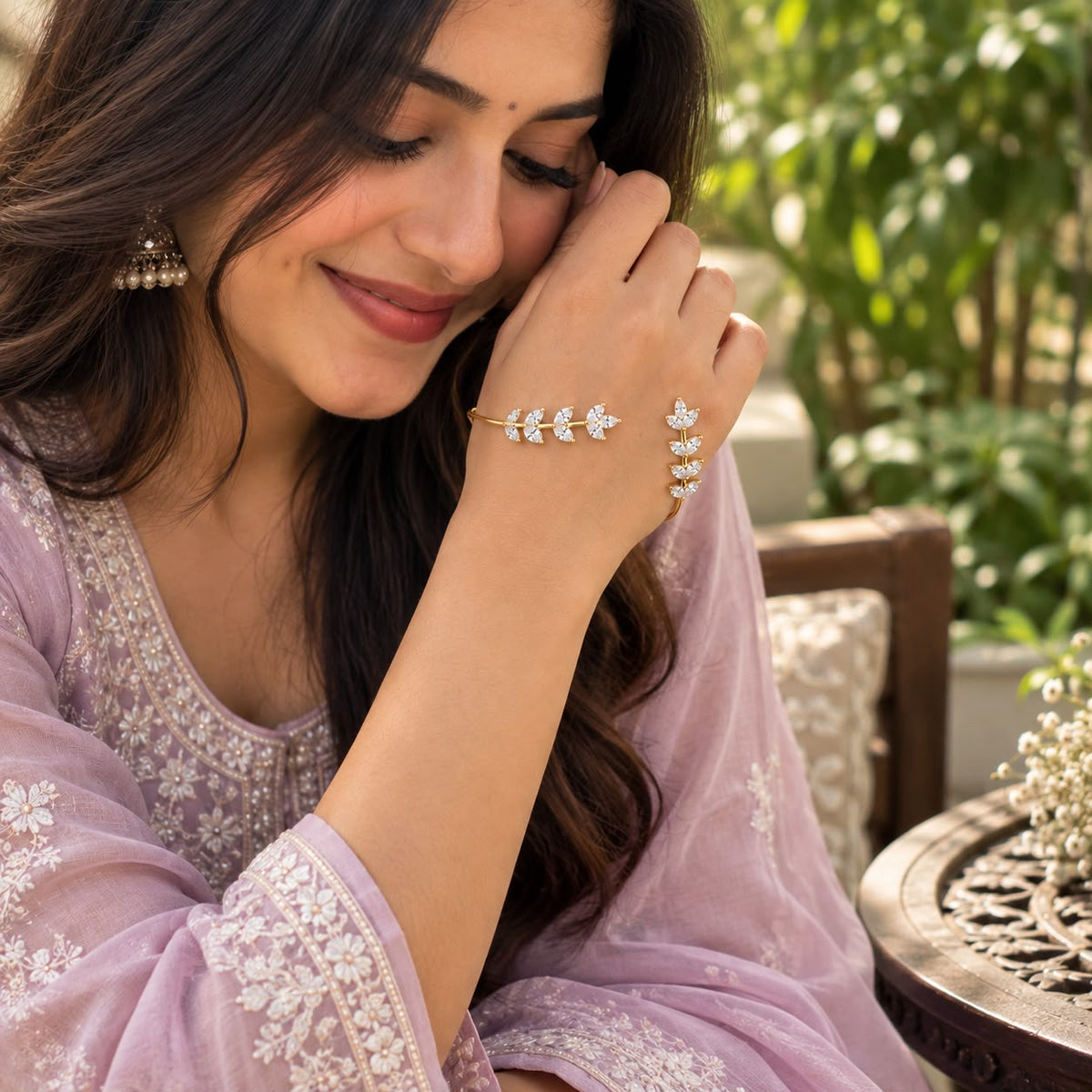CZ Leaf Bangle Cuff, Gold Plated – Bridal Wear
