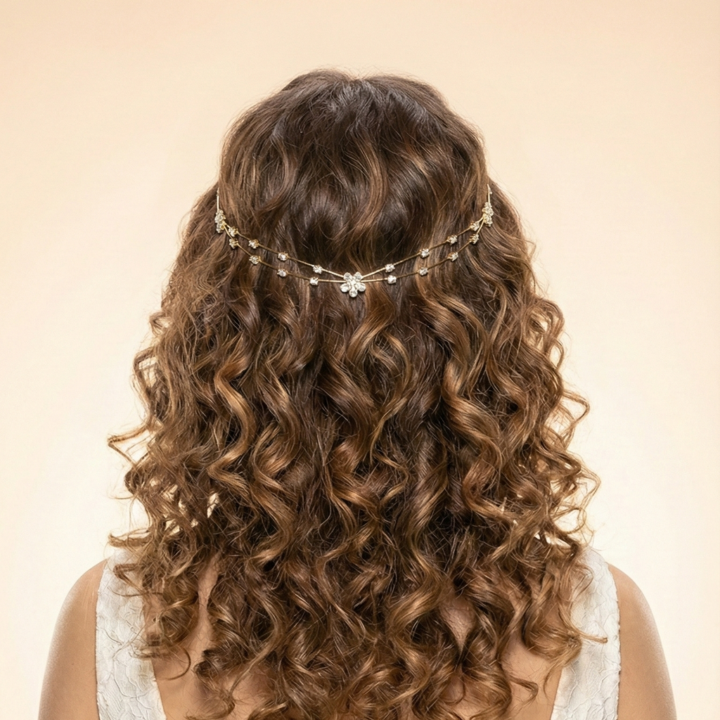 Gold Floral Hair Halo | Bridal Floral Hair Crown for Women | Wedding Hair Accessories