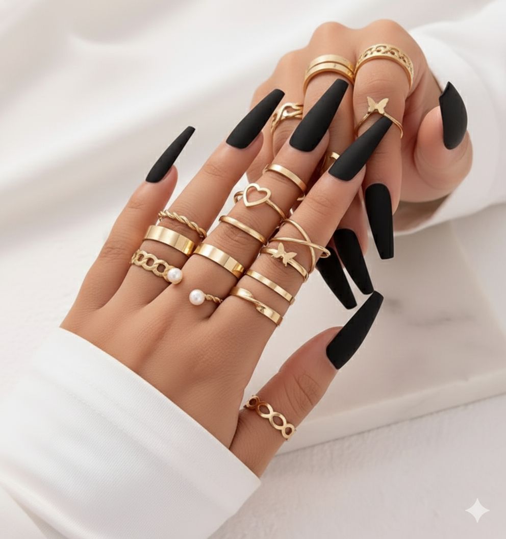 22 Piece Gold Ring Set | Statement Knuckle Ring Set for Women