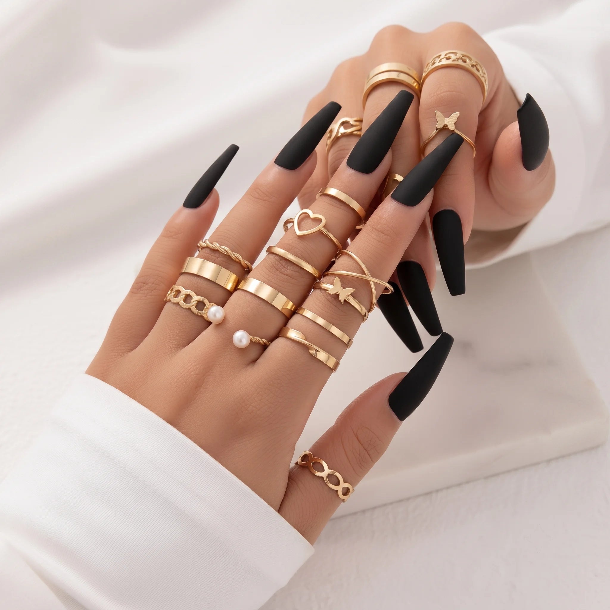 22 Piece Gold Ring Set | Statement Knuckle Ring Set for Women
