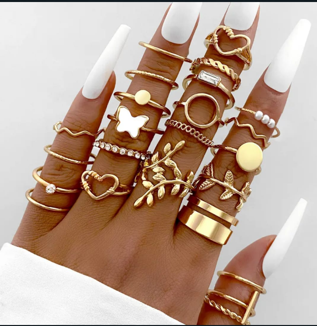 24 Piece Stacking Ring Set | Boho Gold Ring Set for Women