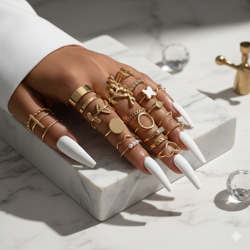 24 Piece Stacking Ring Set | Boho Gold Ring Set for Women