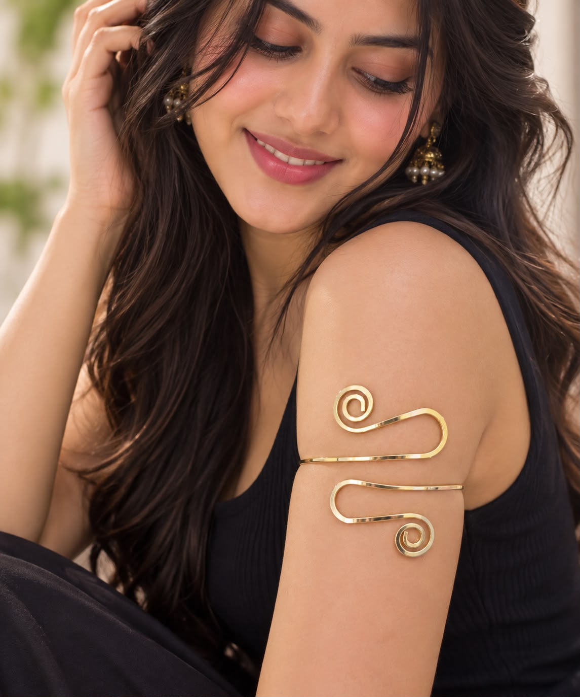 Gold Spiral Bajuband Arm Cuff for Women | Navratri & Diwali