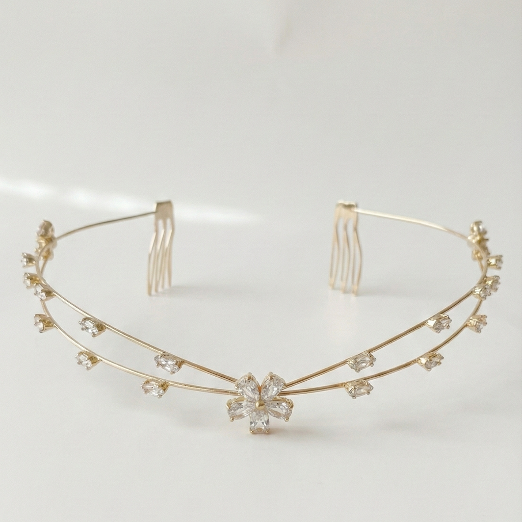 Gold Floral Hair Halo | Bridal Floral Hair Crown for Women | Wedding Hair Accessories