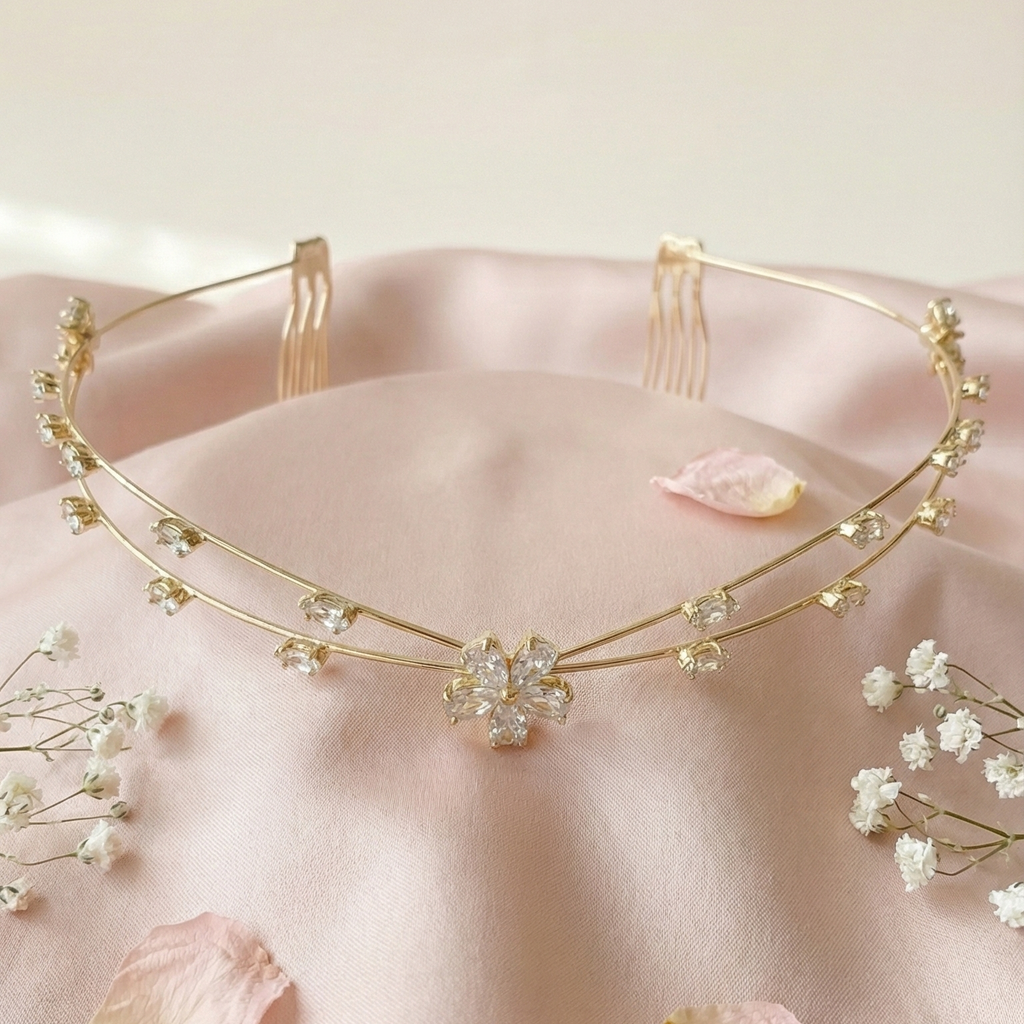 Gold Floral Hair Halo | Bridal Floral Hair Crown for Women | Wedding Hair Accessories