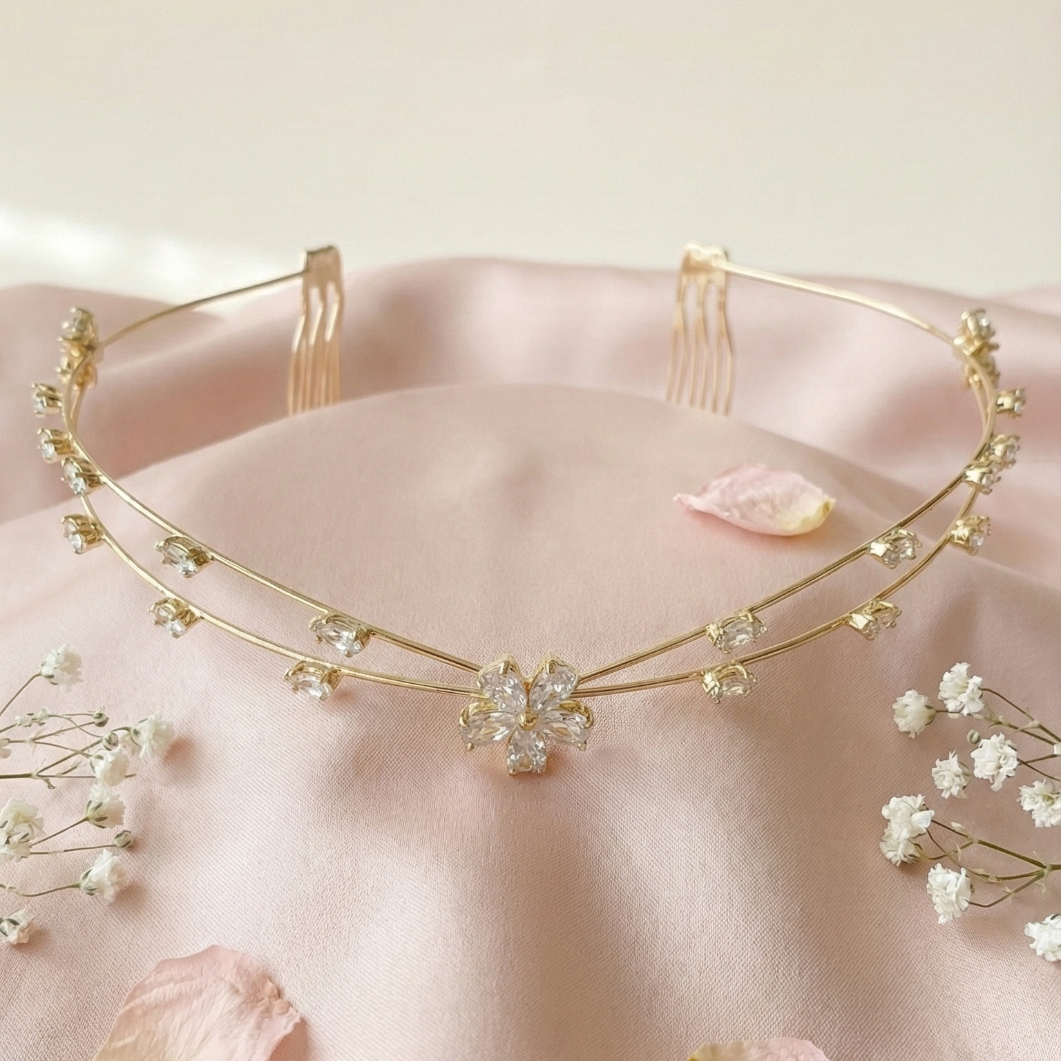 Gold Floral Hair Halo | Bridal Floral Hair Crown for Women | Wedding Hair Accessories