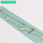 Elegant Double-Layer Gold Anklet with Mother-of-Pearl Hearts