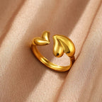 Modern Sculptural Gold Open Ring – Puffy Double Heart Design