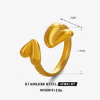 Modern Sculptural Gold Open Ring – Puffy Double Heart Design
