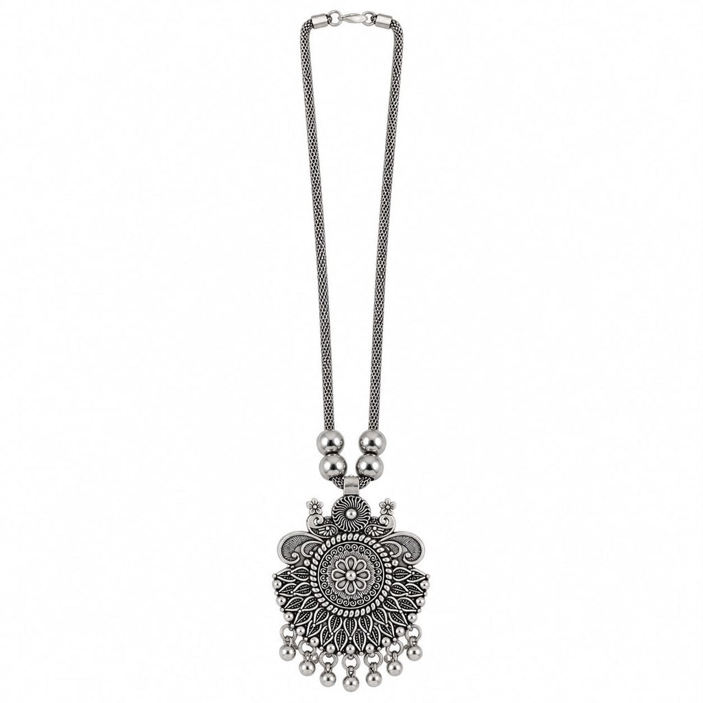 Oxidized German Silver Afghani Pendant Necklace for Women