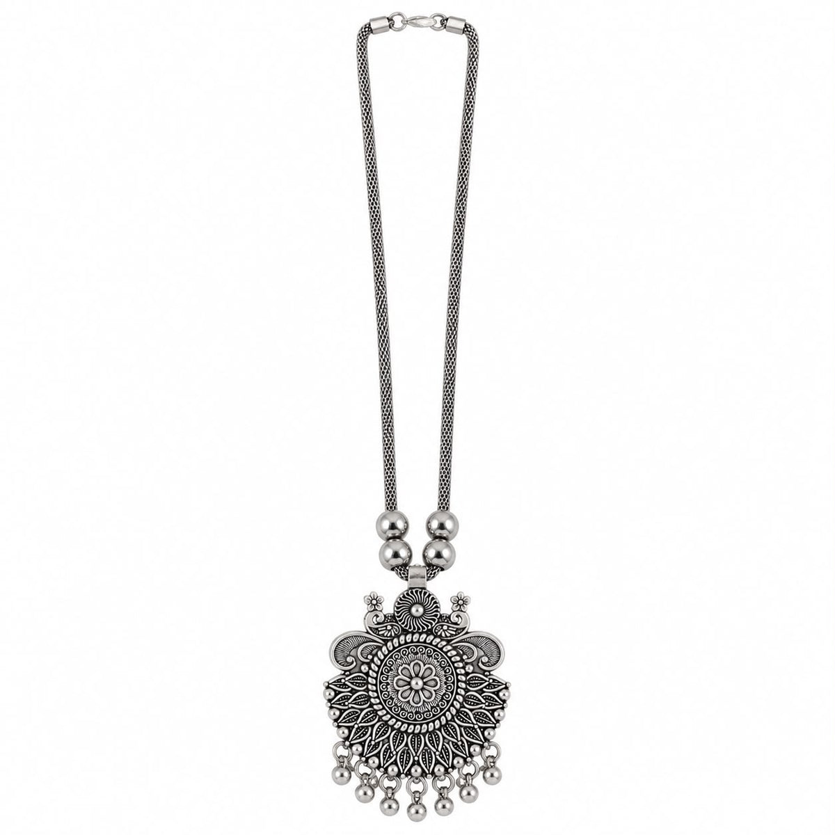 Oxidized German Silver Afghani Pendant Necklace for Women