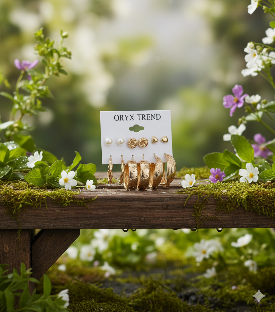 6-Pair Gold-Tone Fashion Earring Set (Hoops & Studs)