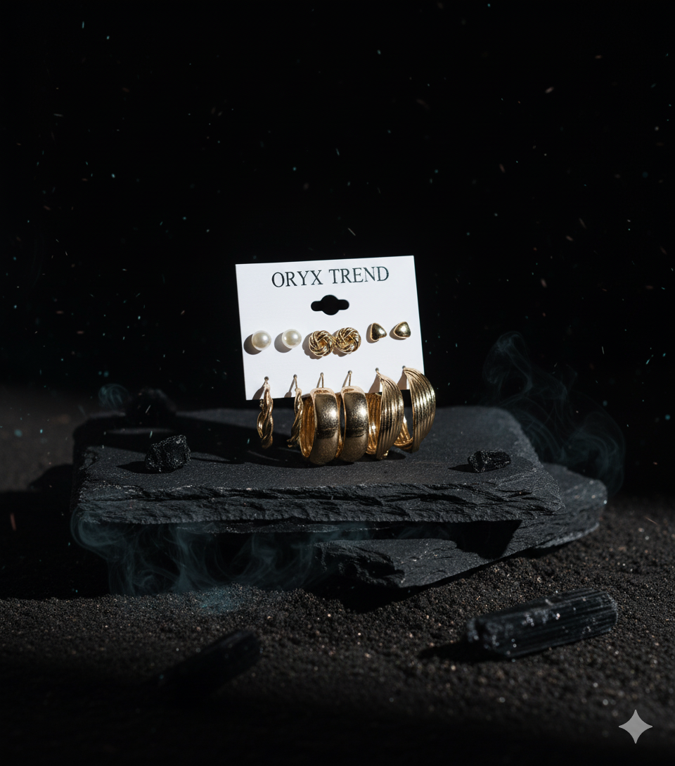 6-Pair Gold-Tone Fashion Earring Set (Hoops & Studs)