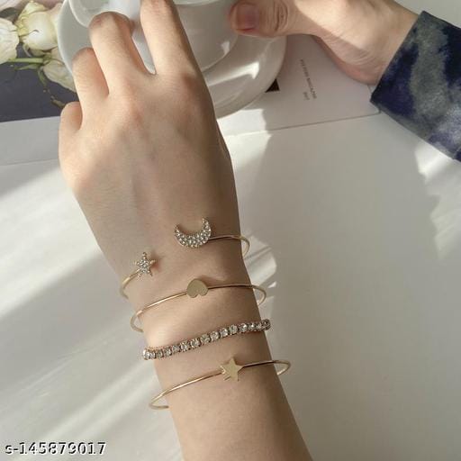 6 Piece Gold Stackable Bracelet Set | Crystal Charm Bangle Set for Women