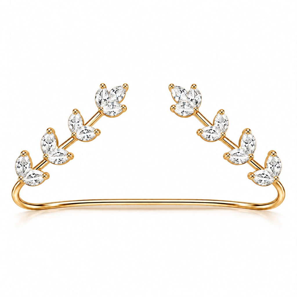 CZ Leaf Bangle Cuff, Gold Plated – Bridal Wear