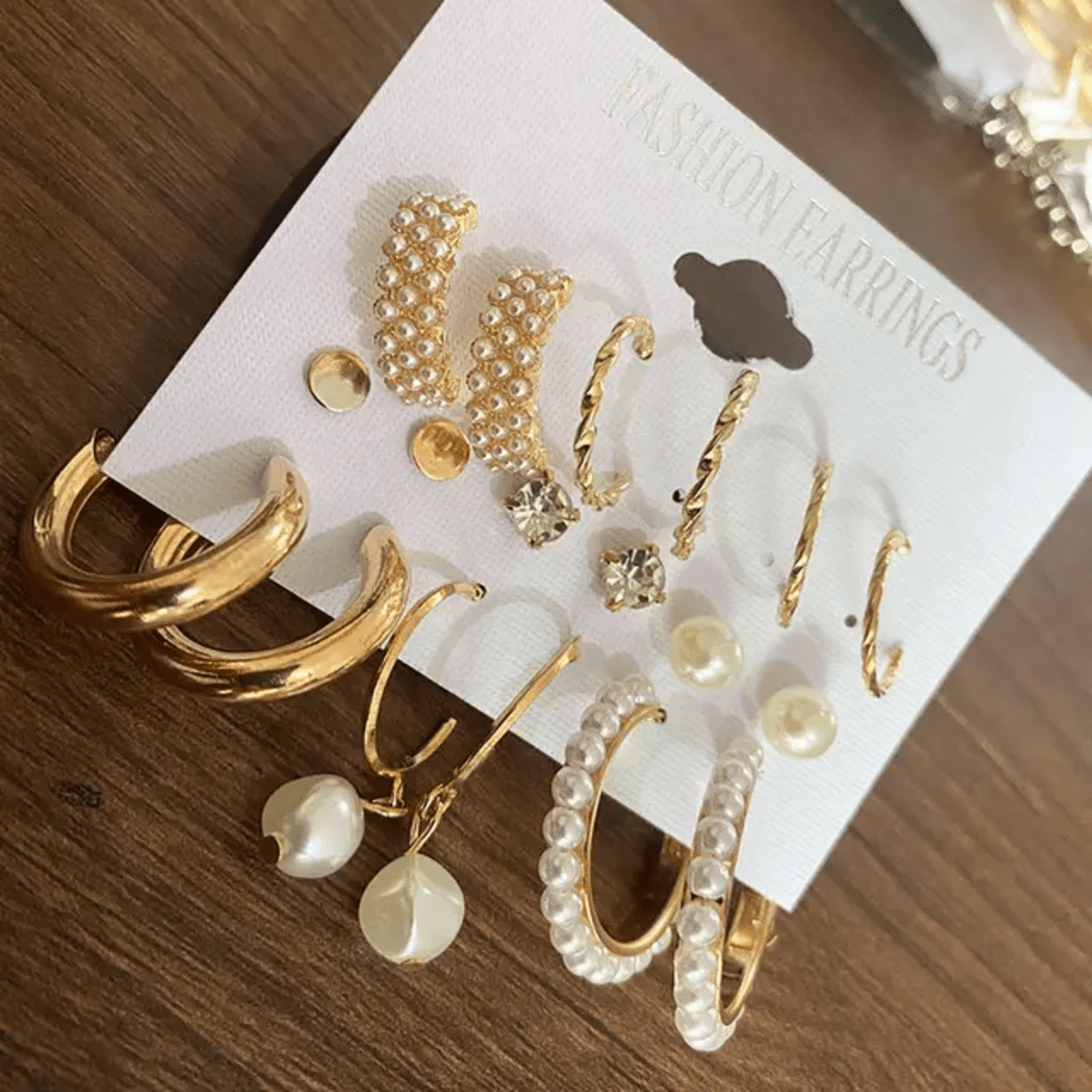 9-Pair Gold & Pearl Earring Set