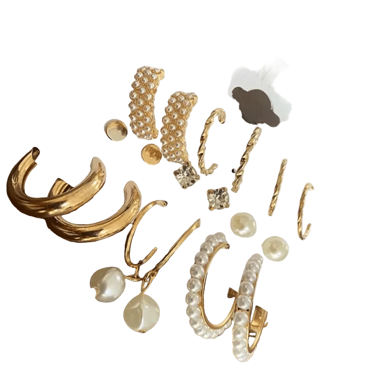 9-Pair Gold & Pearl Earring Set - ORYX TREND EaringCollection: Versatile set of six coordinating pairs of gold-toned earrings.Default Title#