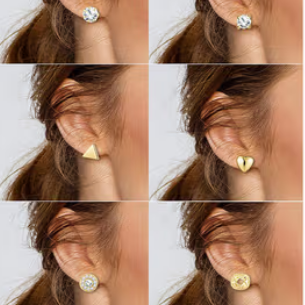 9-Pair Gold Toned Stud Earring Set - ORYX TREND EaringCollection: Comprehensive set of nine pairs of small stud earrings in gold tones.Default Title#