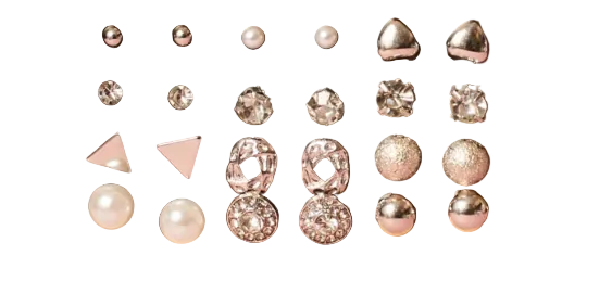 9-Pair Gold Toned Stud Earring Set - ORYX TREND EaringCollection: Comprehensive set of nine pairs of small stud earrings in gold tones.Default Title#