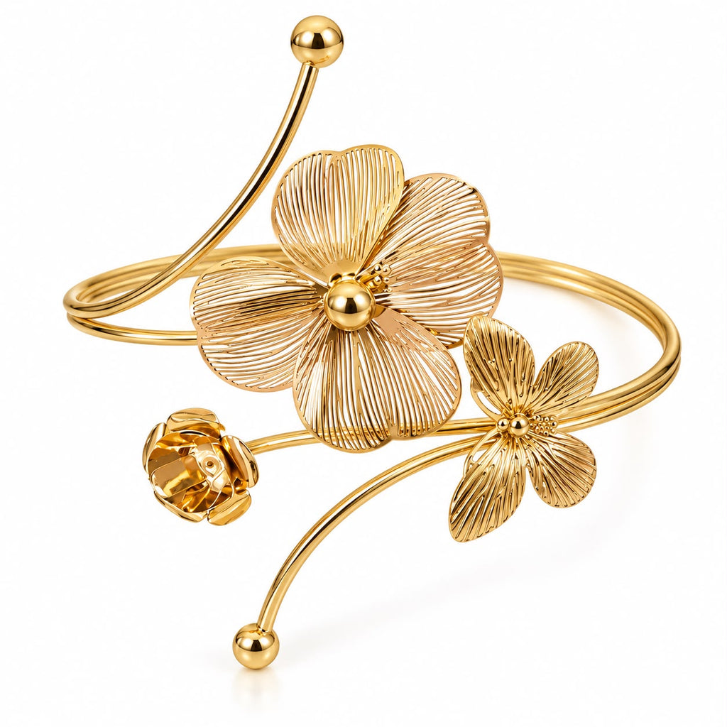 Gold Flower Butterfly Arm Cuff Bajuband for Women