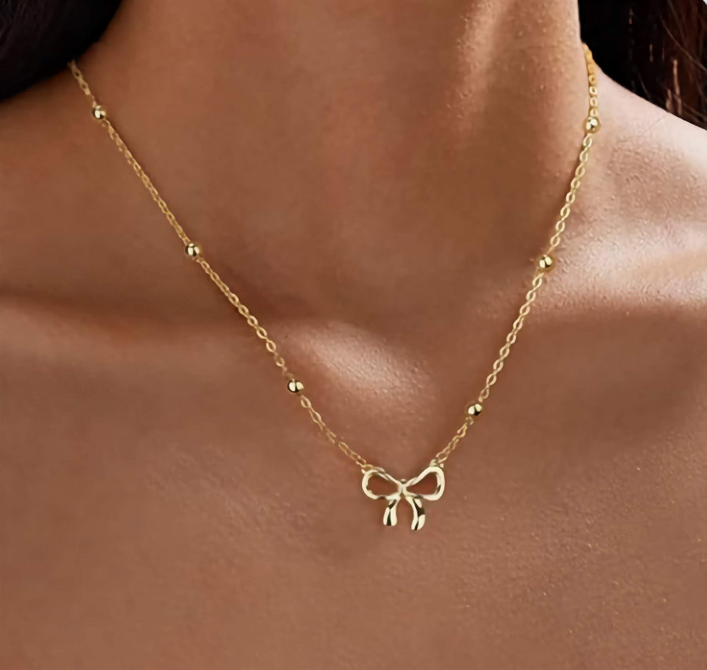 Anti Tarnish Infinity Bow Necklace | Gold Bow Pendant Necklace for Women | Gift Jewellery