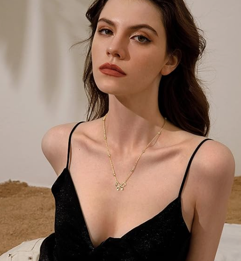 Anti Tarnish Infinity Bow Necklace | Gold Bow Pendant Necklace for Women | Gift Jewellery
