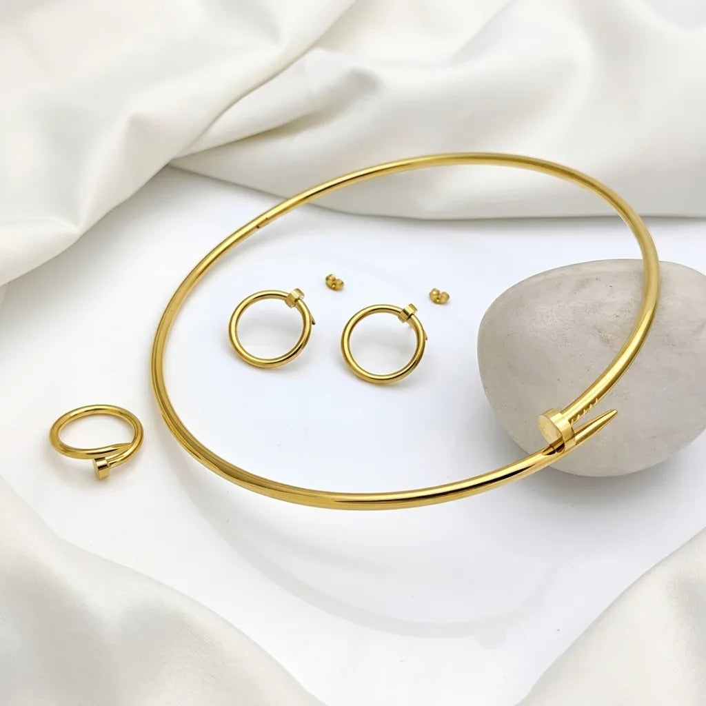 Aurum Edge Gold Nail Jewellery Set | Necklace Ring Earrings Combo for Women