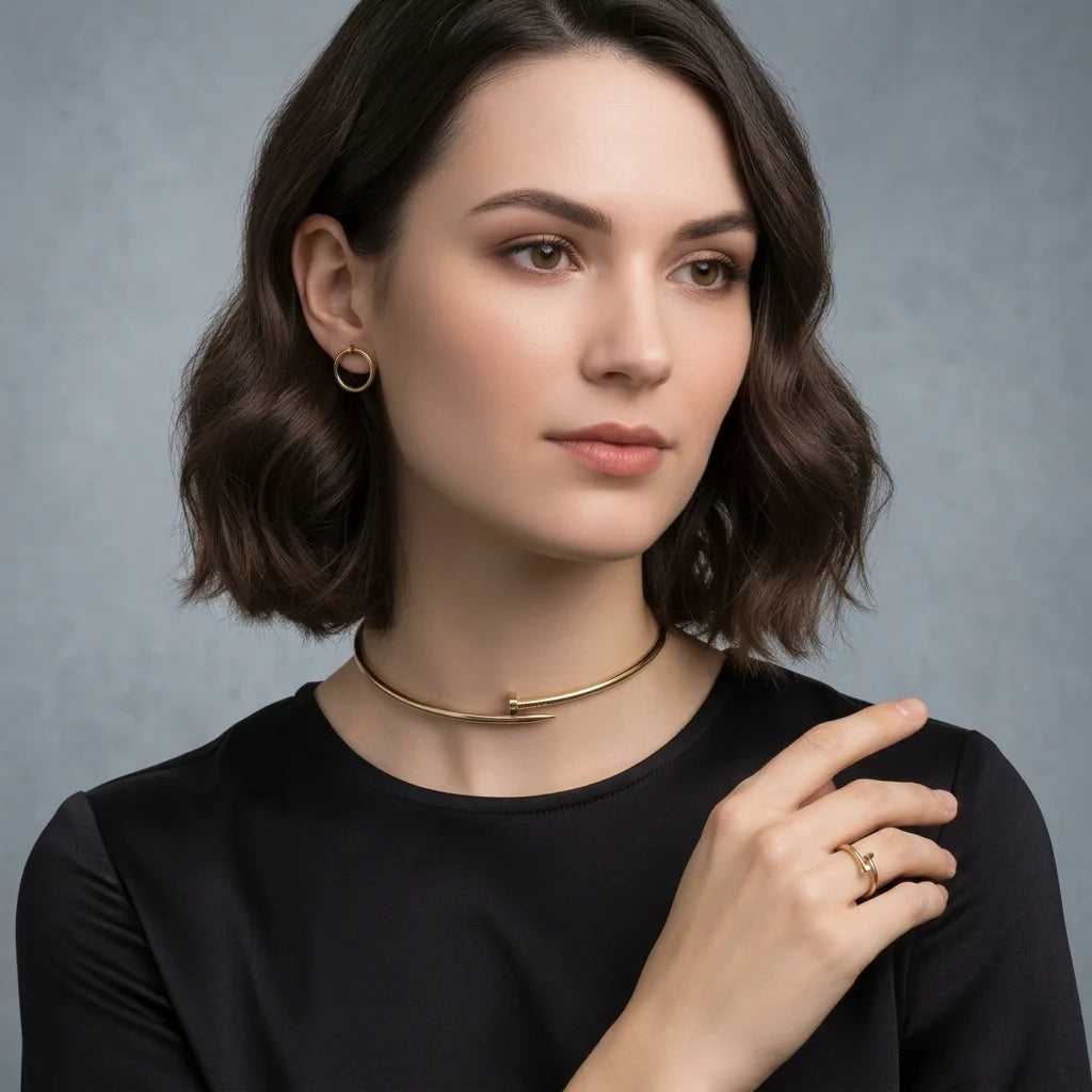 Aurum Edge Gold Nail Jewellery Set | Necklace Ring Earrings Combo for Women