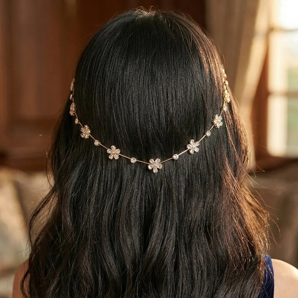 Bloom Crystal Floral Hair Chain | Bridal Hair Accessories for Women