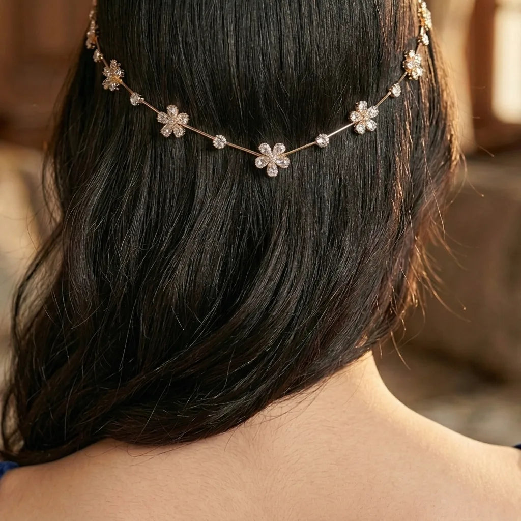 Bloom Crystal Floral Hair Chain | Bridal Hair Accessories for Women