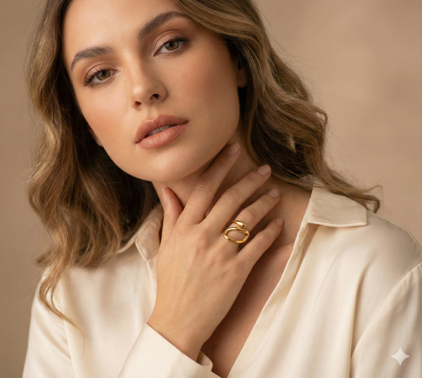 Bold Abstract Gold Loop Ring - Fluid Statement Jewelry