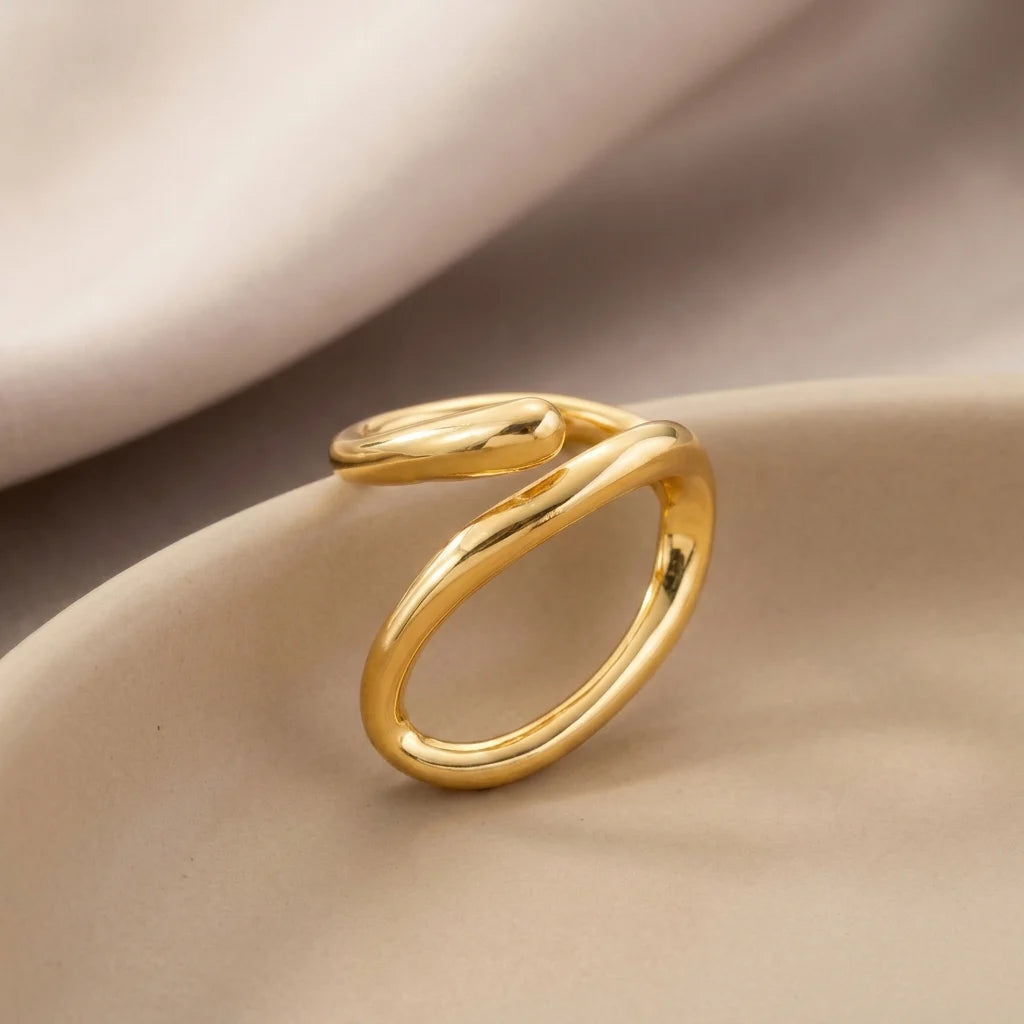 Bold Abstract Gold Loop Ring - Fluid Statement Jewelry