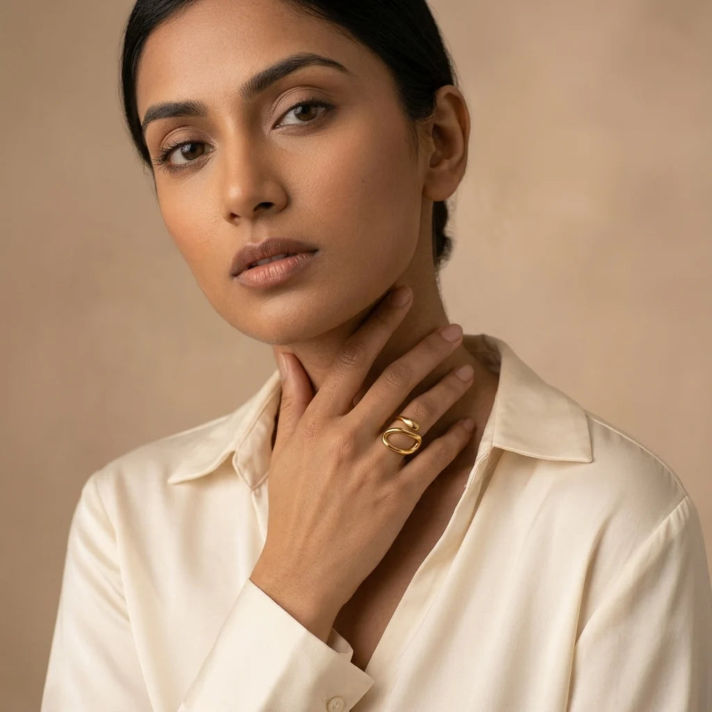 Bold Abstract Gold Loop Ring - Fluid Statement Jewelry