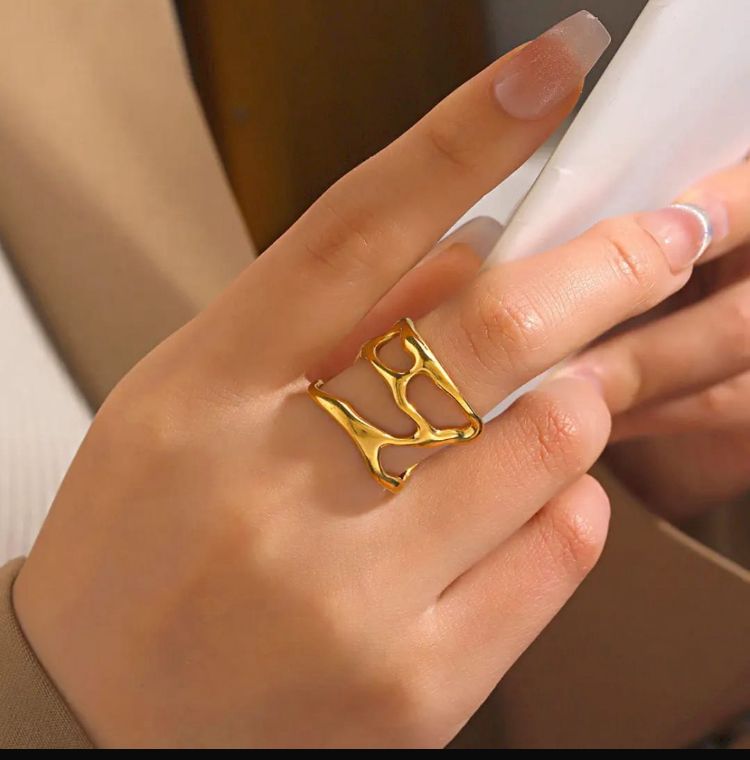 Bold Abstract Gold Statement Ring | Wide Cut Out Ring for Women | Chunky Fashion Ring