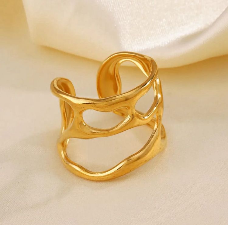 Bold Abstract Gold Statement Ring | Wide Cut Out Ring for Women | Chunky Fashion Ring