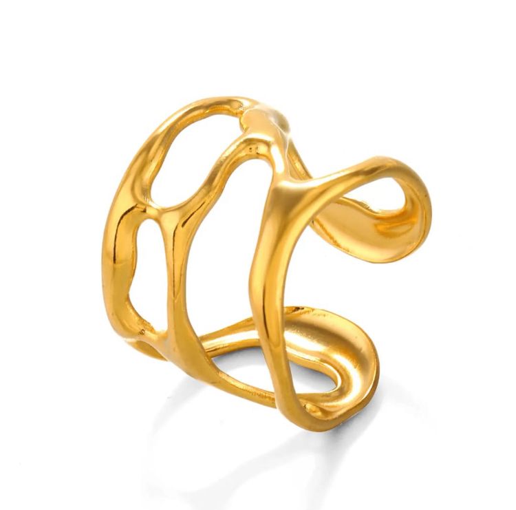 Bold Abstract Gold Statement Ring | Wide Cut Out Ring for Women | Chunky Fashion Ring