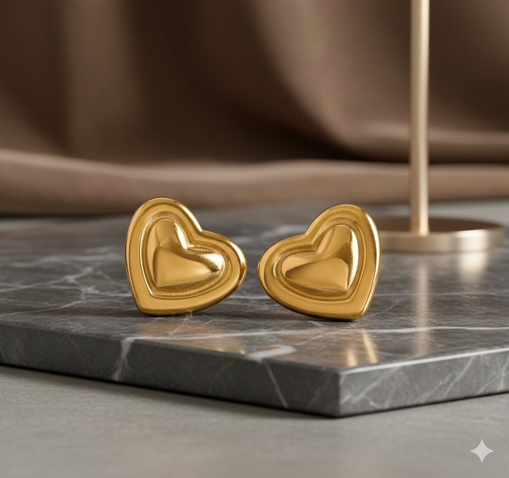 Bold Gold-Tone Stainless Steel Heart Stud Earrings - ORYX TREND EaringMake a statement with these chunky, high-polish heart stud earrings. Crafted from durable stainless steel, these earrings feature a bright gold tone and a dimensional, puffy heart shape. They are designed to be eye-catching yet comfortable for everyday wear. The stainless steel construction offers excellent resistance to tarnishing and rust.Default Title#