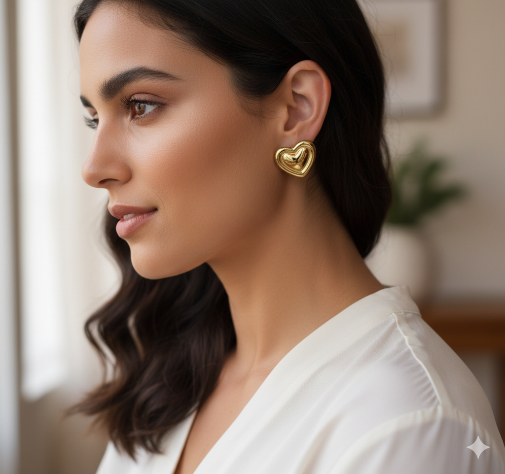 Bold Gold-Tone Stainless Steel Heart Stud Earrings - ORYX TREND EaringMake a statement with these chunky, high-polish heart stud earrings. Crafted from durable stainless steel, these earrings feature a bright gold tone and a dimensional, puffy heart shape. They are designed to be eye-catching yet comfortable for everyday wear. The stainless steel construction offers excellent resistance to tarnishing and rust.Default Title#