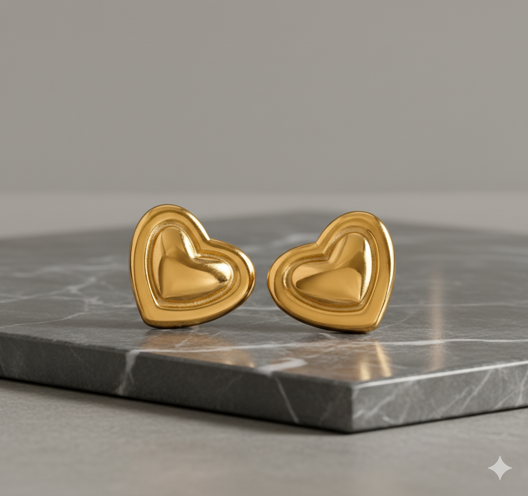Bold Gold-Tone Stainless Steel Heart Stud Earrings - ORYX TREND EaringMake a statement with these chunky, high-polish heart stud earrings. Crafted from durable stainless steel, these earrings feature a bright gold tone and a dimensional, puffy heart shape. They are designed to be eye-catching yet comfortable for everyday wear. The stainless steel construction offers excellent resistance to tarnishing and rust.Default Title#