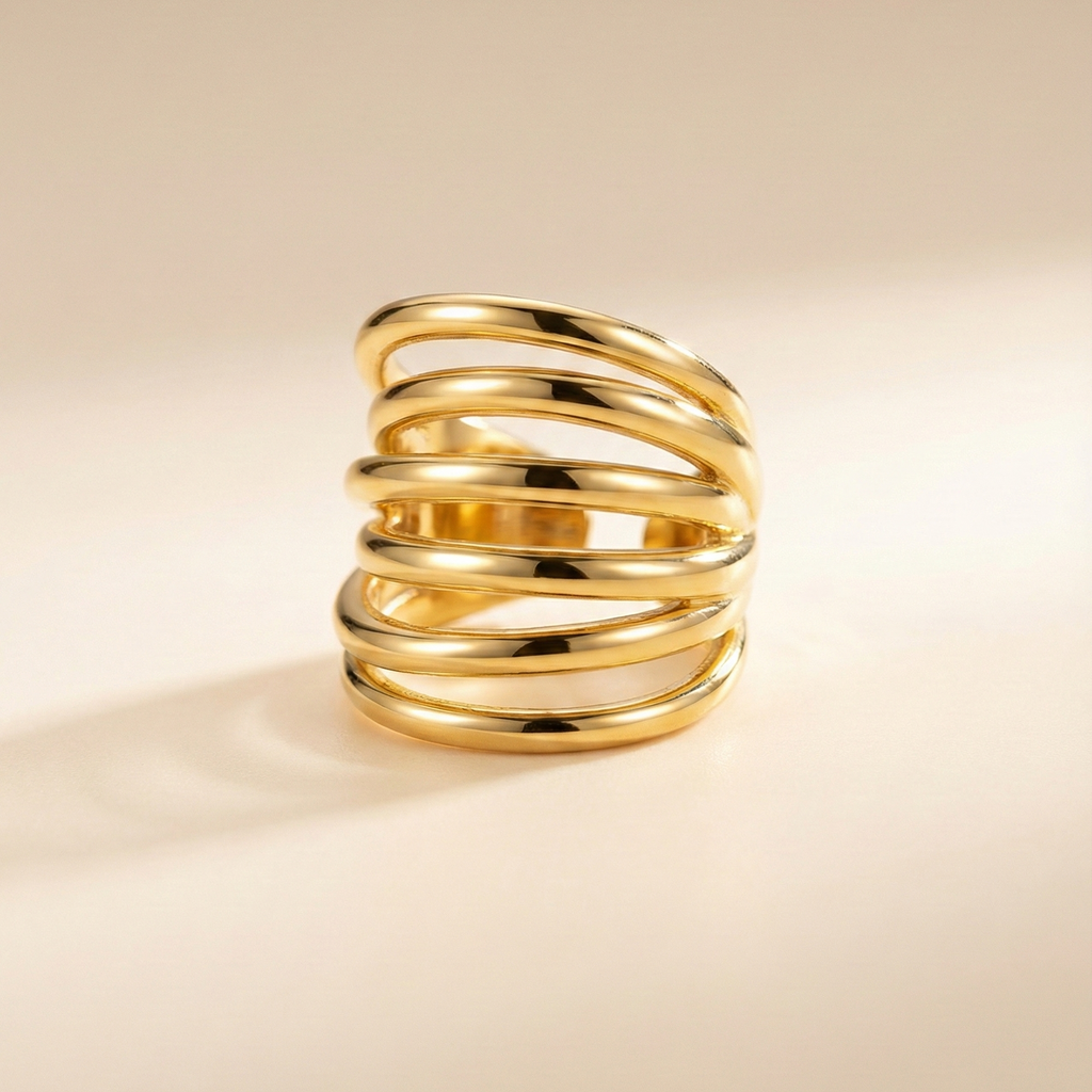 Bold Gold Woven Dome Ring - Wide Multi-Layer Statement Band