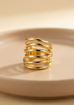 Bold Gold Woven Dome Ring - Wide Multi-Layer Statement Band