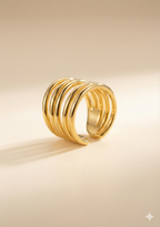 Bold Gold Woven Dome Ring - Wide Multi-Layer Statement Band