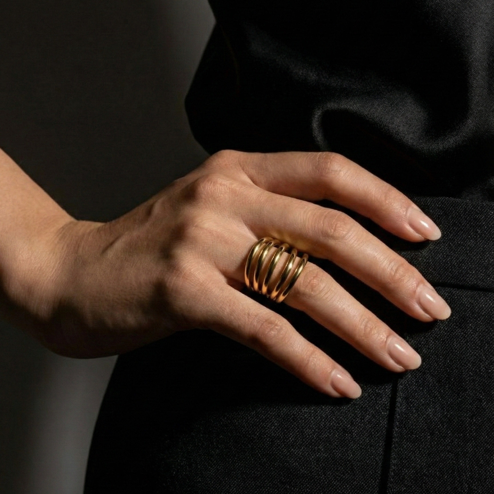 Bold Gold Woven Dome Ring - Wide Multi-Layer Statement Band