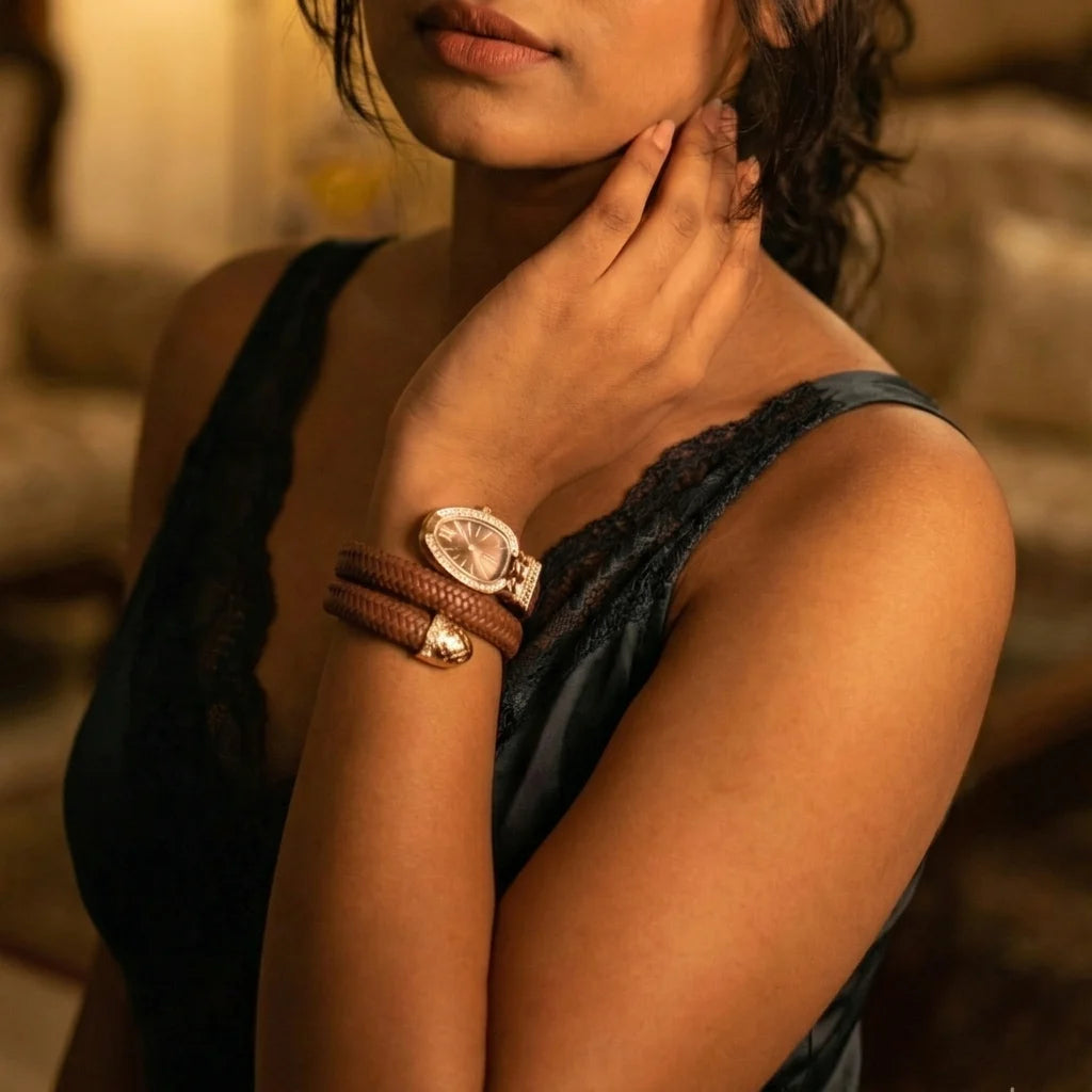 Brown Serpent Watch | Brown Leather Strap Watch for Women