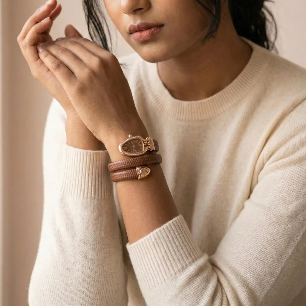 Brown Serpent Watch | Brown Leather Strap Watch for Women