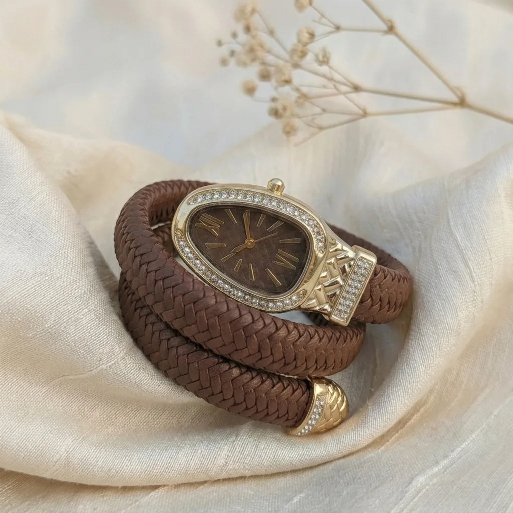 Brown Serpent Watch | Brown Leather Strap Watch for Women