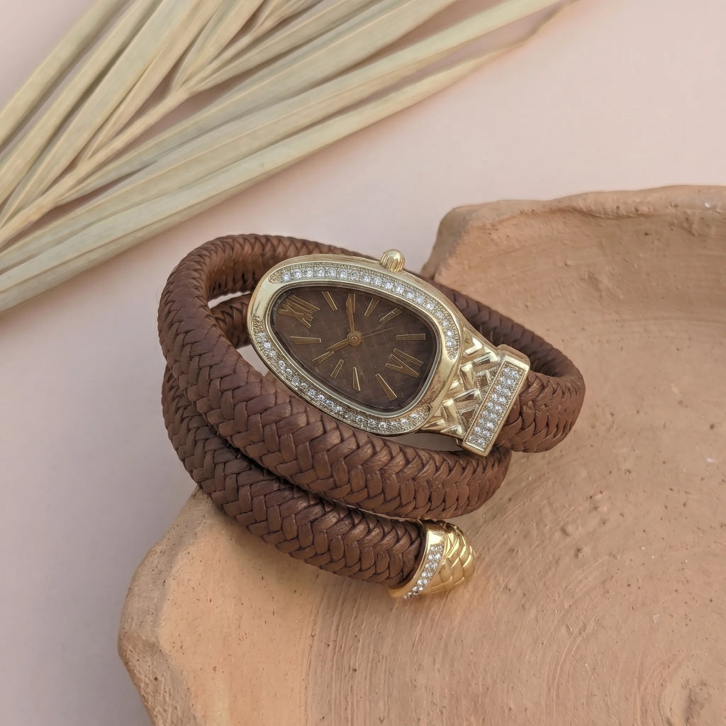 Brown Serpent Watch | Brown Leather Strap Watch for Women