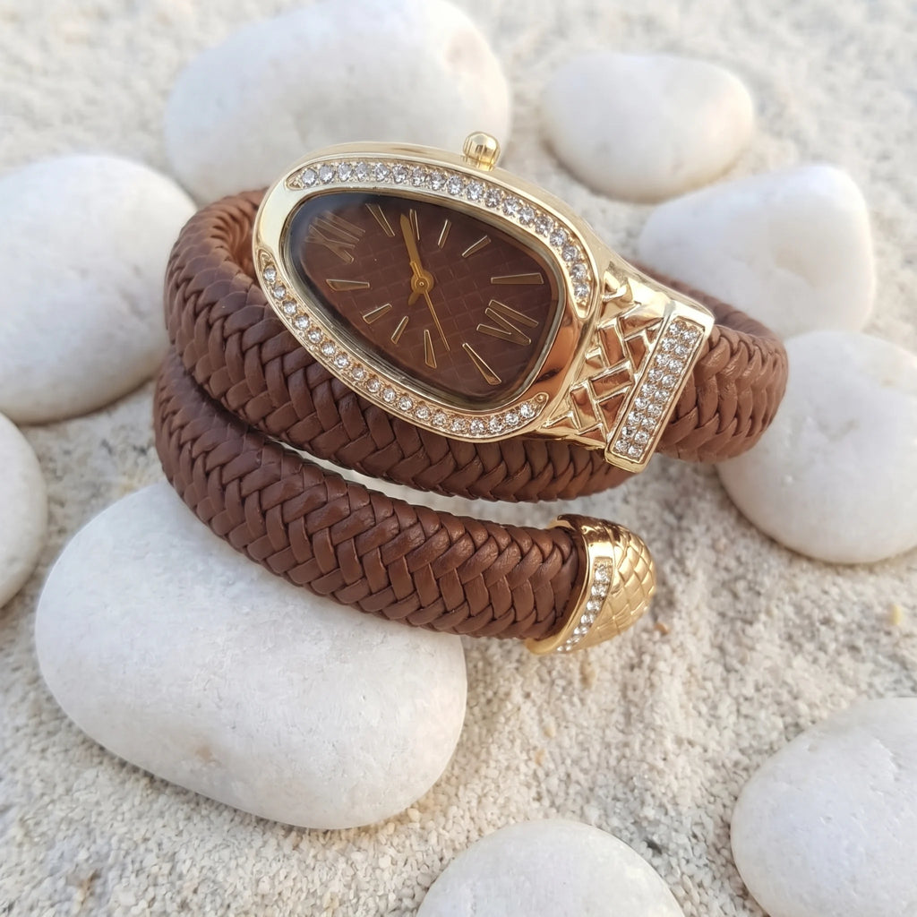 Brown Serpent Watch | Brown Leather Strap Watch for Women